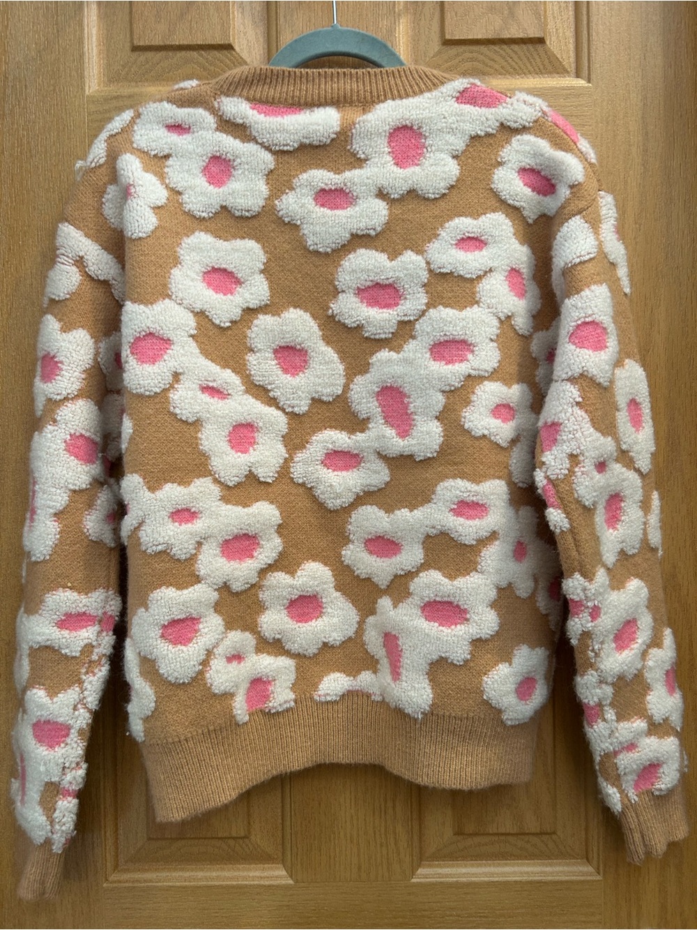 &merci Camel Floral Crewneck Sweater with Pink Accents - Picture 3 of 5